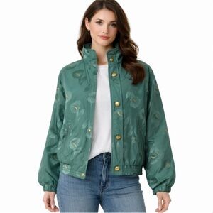 Vintage 90s Mureli Silk Bomber Jacket Jade Green Floral Women Small Oversized
